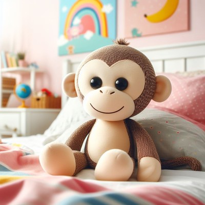 Stuffed monkey toy on bed