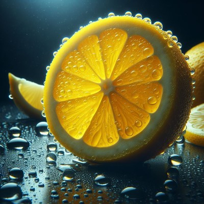 Lemon slice with water drops