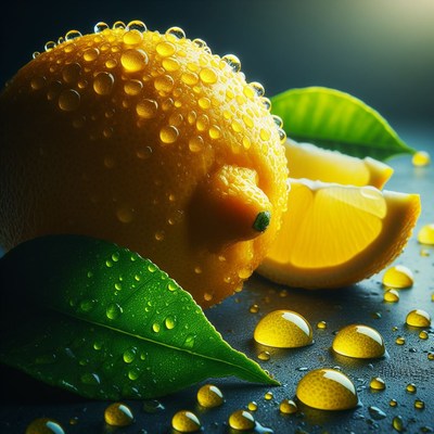 Lemon with water drops