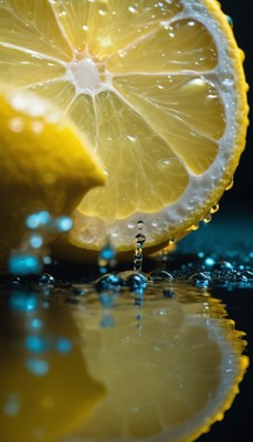 Lemon wedge dripping in water