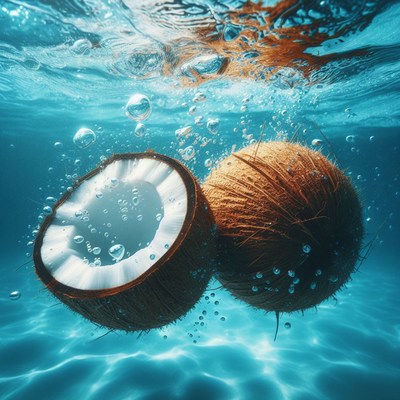 Coconuts floating underwater