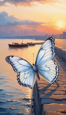 Butterfly at sunset on the pier