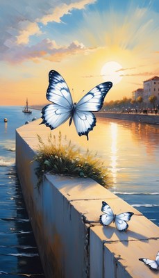 Sunset butterflies by the sea