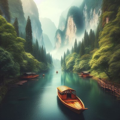 Boat on a serene river in china