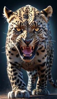Leopard growling close up