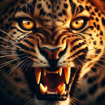 Close up of a growling leopard