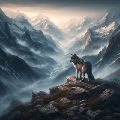 Wolf on mountain peak