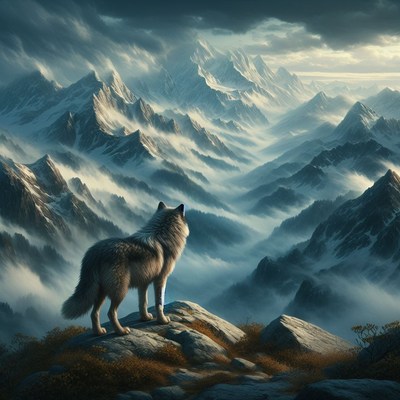 Wolf on a mountain peak