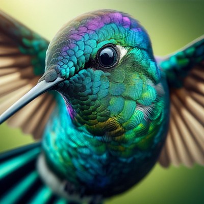 Hummingbird close-up in flight