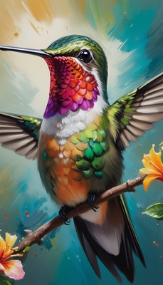 Hummingbird perched on branch