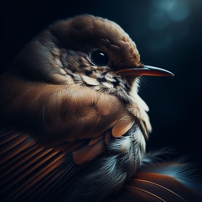 Brown bird portrait in low light