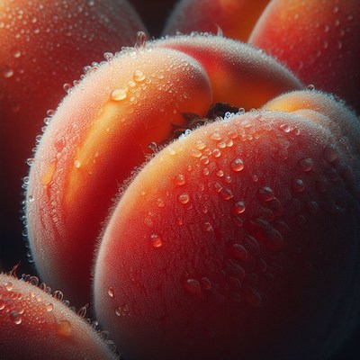 Close-up dewy peaches