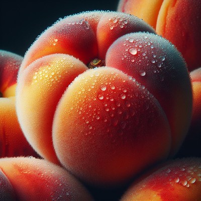 Close-up of ripe peaches with dewdrops