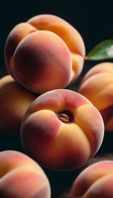 Ripe peaches on a dark background
