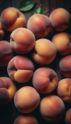 Ripe peaches on wooden surface