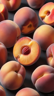 Peaches on a dark surface