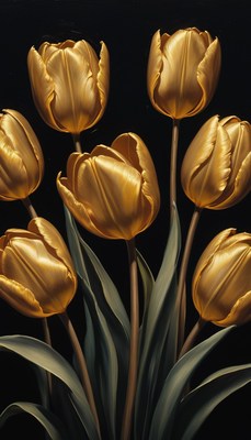 Golden tulips on black background