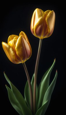Golden tulips on black background