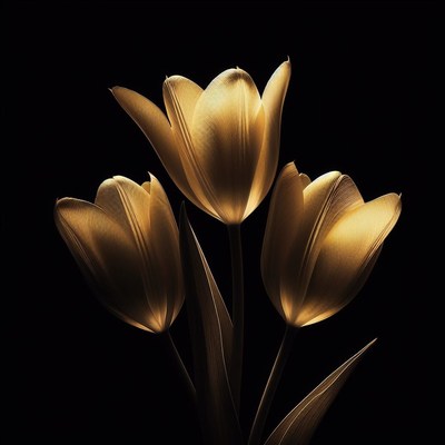 Golden tulips on black background