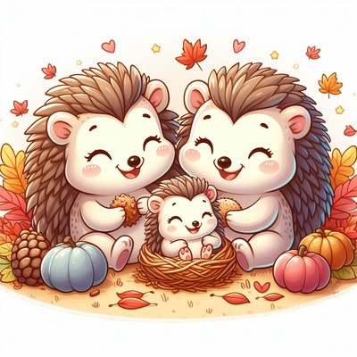 Hedgehog family in autumn