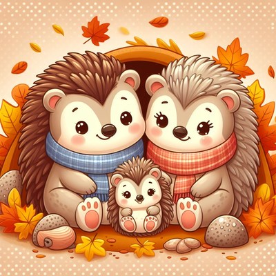 Hedgehog family in autumn