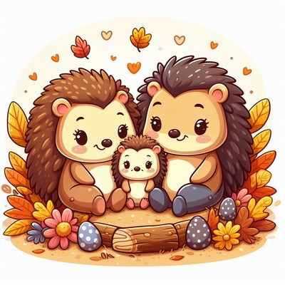 Hedgehog family in autumn