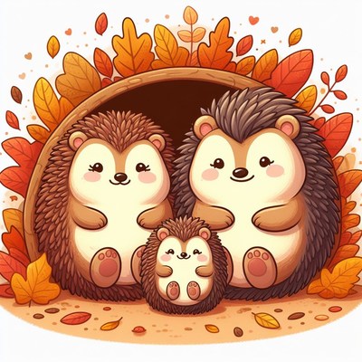 Hedgehog family in autumn