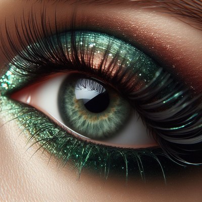 Close-up green eye with glitter makeup