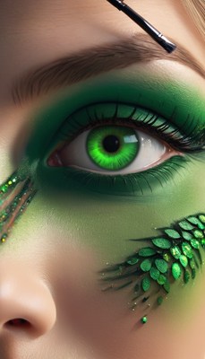 Green eye makeup closeup