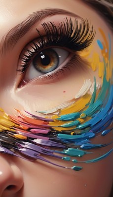Close-up eye with colorful paint strokes