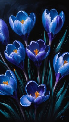 Blue crocuses in bloom