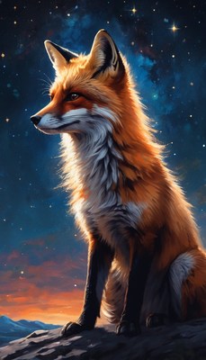 Fox gazing at night sky