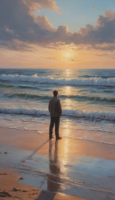 Man watching sunset over ocean