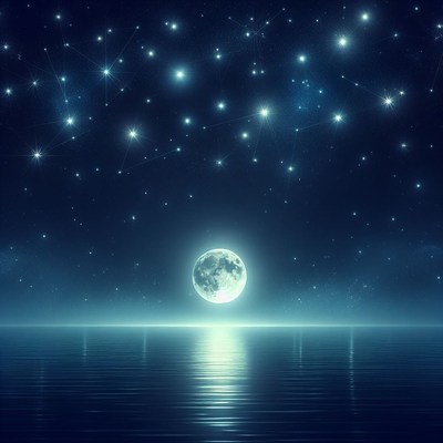 Full moon over ocean at night