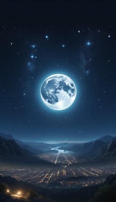 Full moon over cityscape