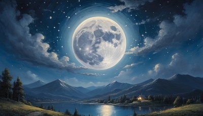 Full moon over mountains