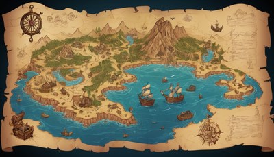 Island exploration map with ships