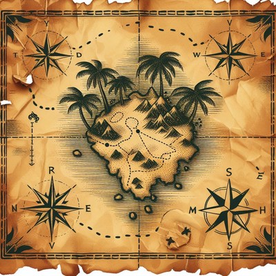 Treasure island map with compass roses