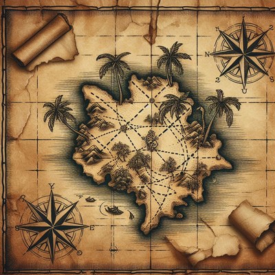 Treasure island map with compass