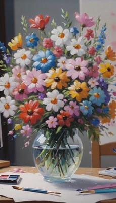 Colorful flower arrangement in glass vase