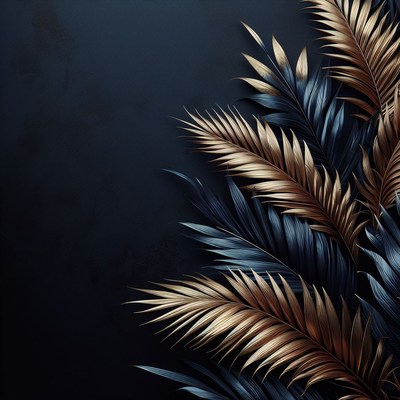 Golden palm leaves on dark background