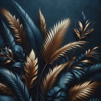 Gold and teal palm leaves