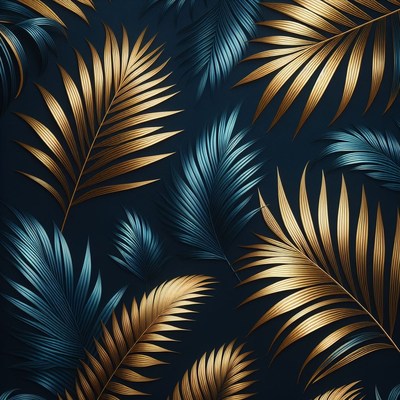 Gold and teal palm leaves