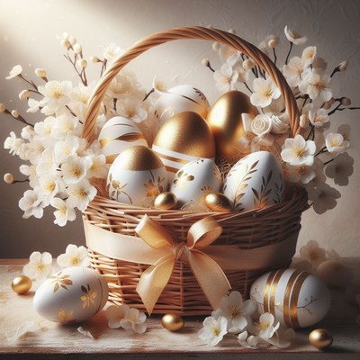 Golden easter eggs in basket