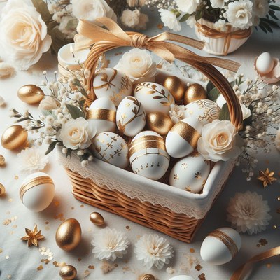 Decorated easter eggs in basket