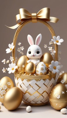 Easter basket with bunny and eggs