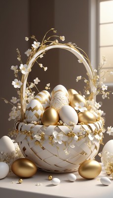 Gold and white easter basket