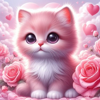 Pink kitten with roses