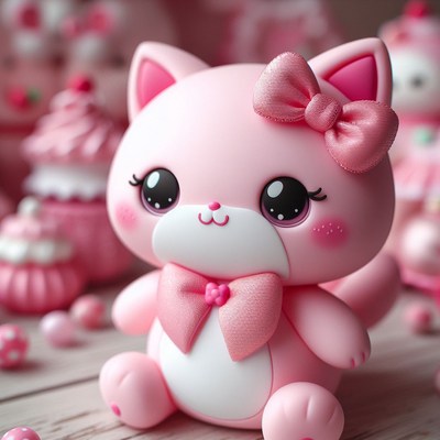 Pink cat figurine with bow