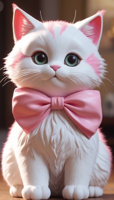 White kitten with pink bow